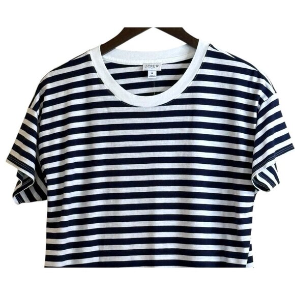 J. Crew Women's Navy White Striped Crew Neck Short Sleeve Tee Size Medium NWT - Picture 4 of 7
